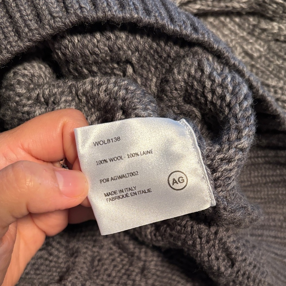 AG Adriano Goldschmied Gray Cable Knit Crewneck Sweater 100% Wool - Picture 4 of 12